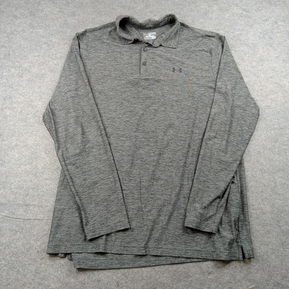 Under Armour Polo Shirt‎ Mens 2XL Gray Long Sleeve Golf Stretch Performance